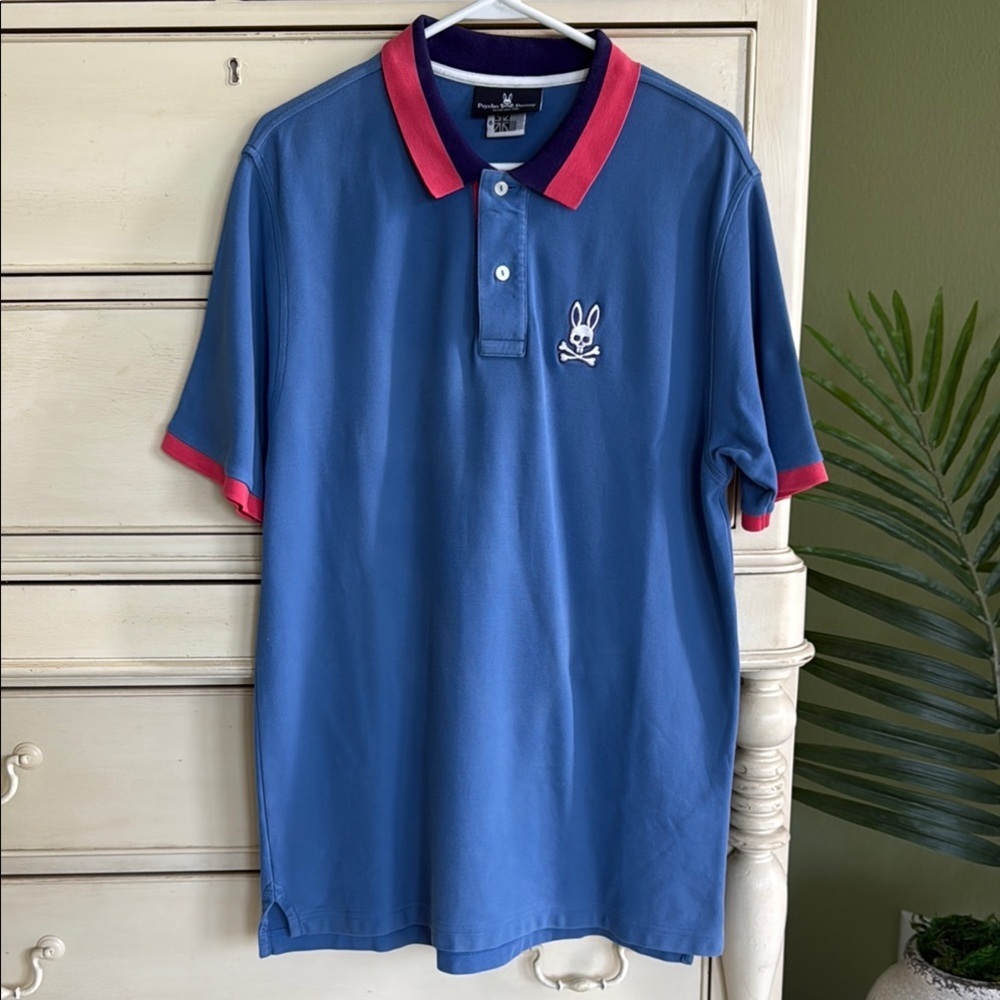 Psycho Bunny Blue and Red Polo Shirt with Logo